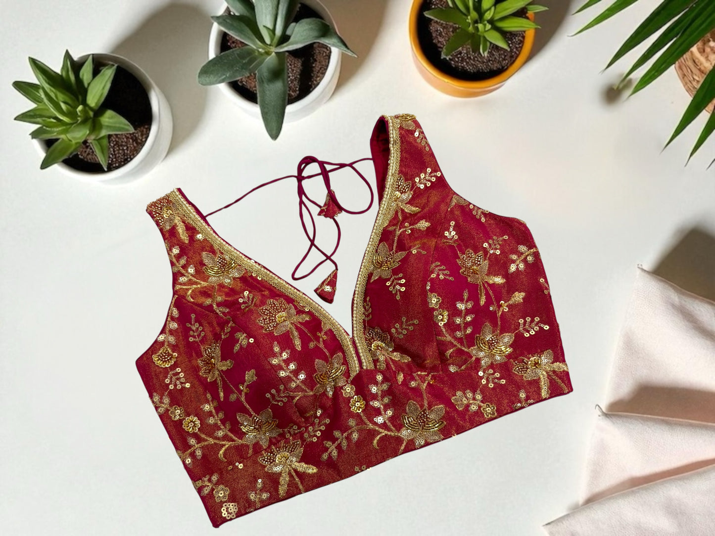 Dark Pink zari embroidered blouse