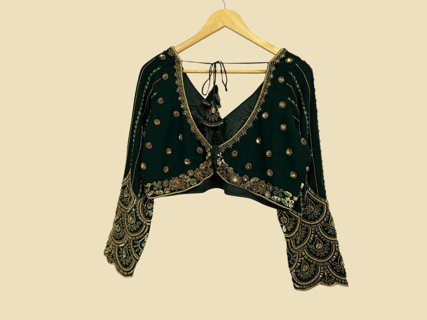 Bottle green hand-crafted georgette maggam blouse