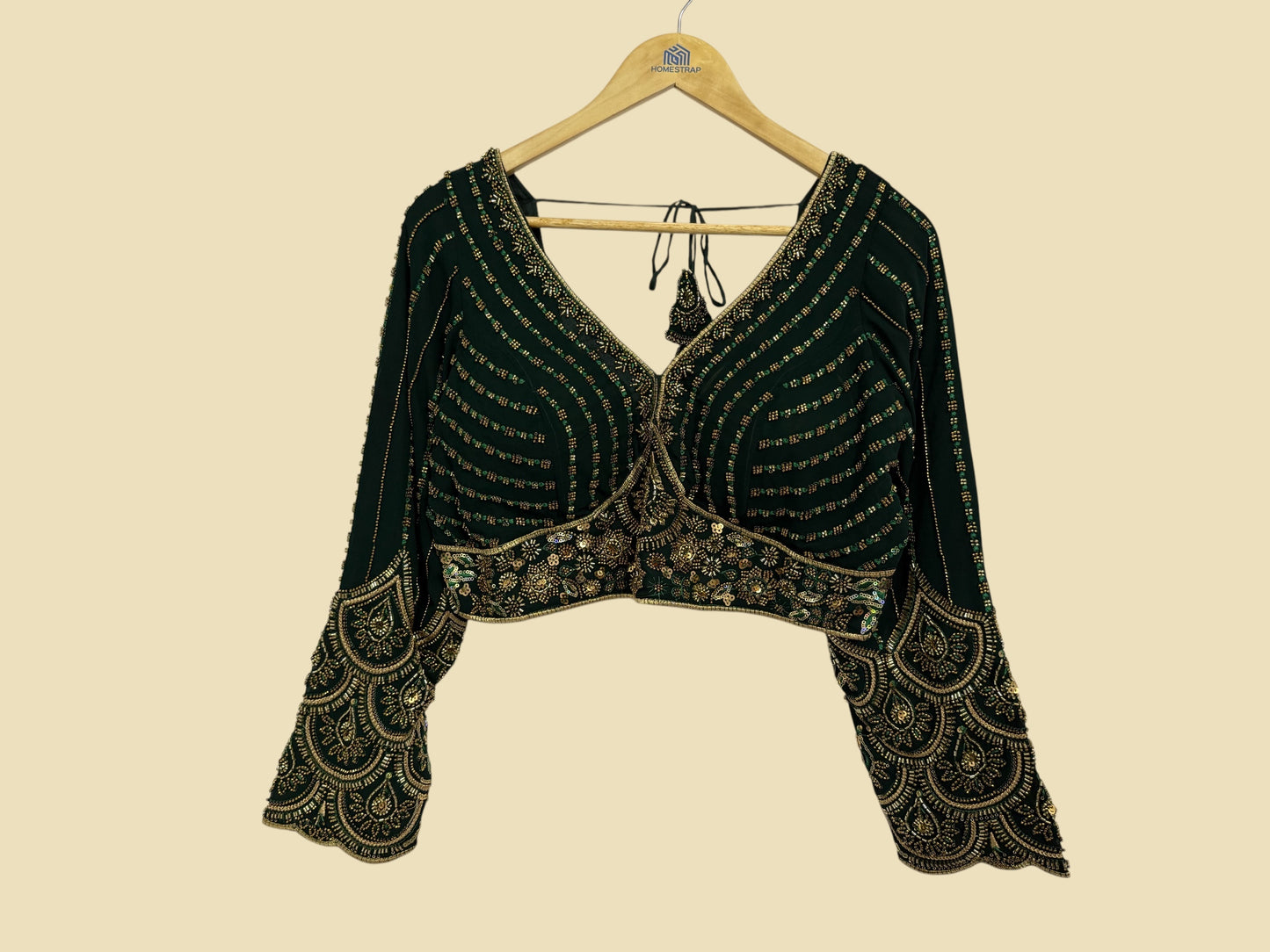 Bottle green hand-crafted georgette maggam blouse