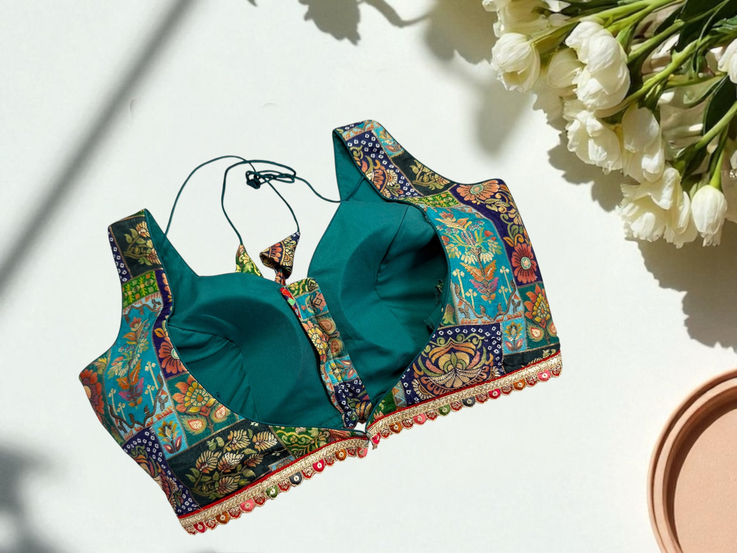 Turquoise blue multicolor banarasi blouse