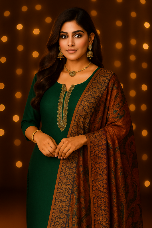 Bottle Green Dola Silk Unstitched Salwar Suit