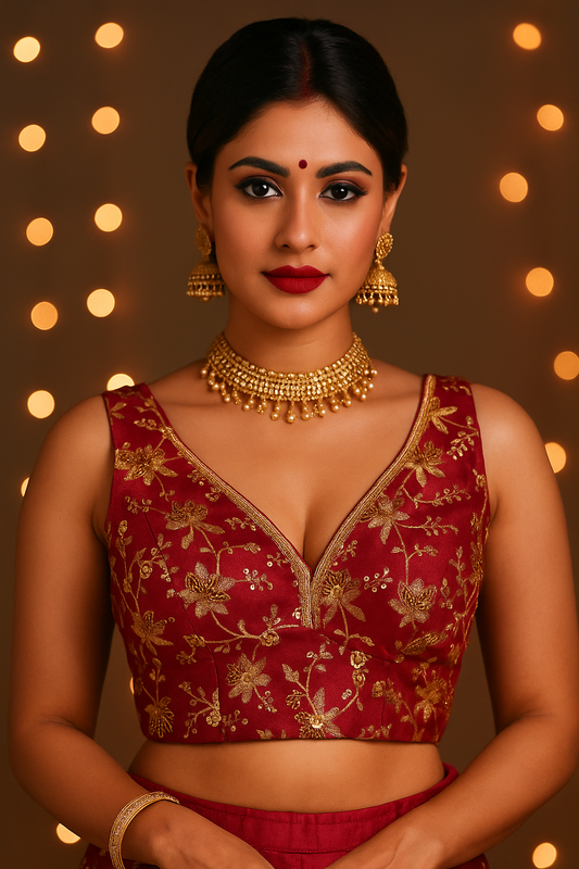 Dark Pink zari embroidered blouse
