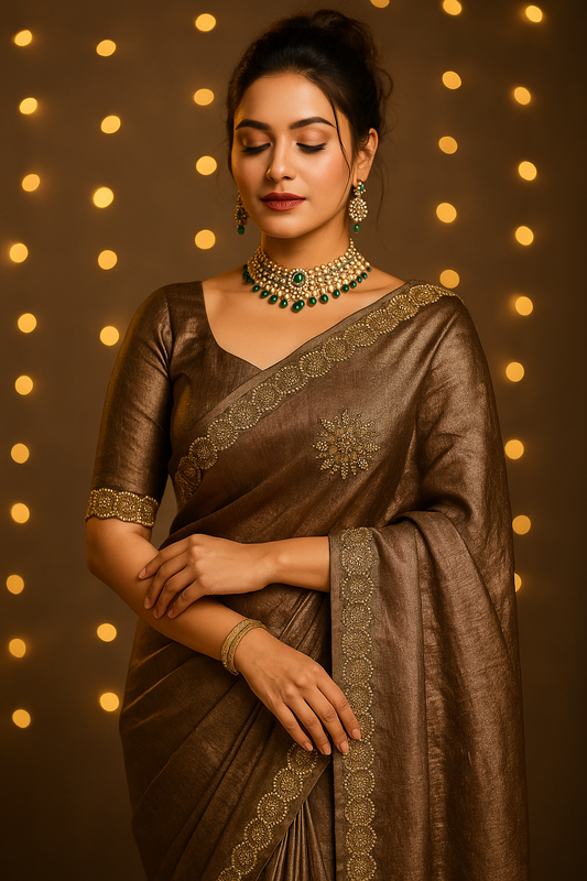 Copper Chinnon Silk Saree