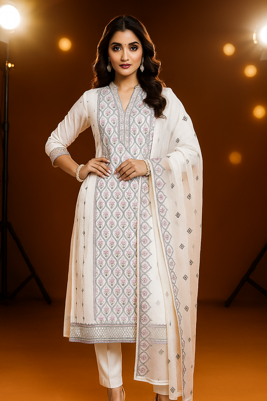 White Cotton Stitched Salwar Suit