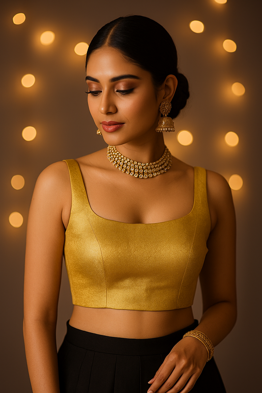 Golden sleeveless silk blouse