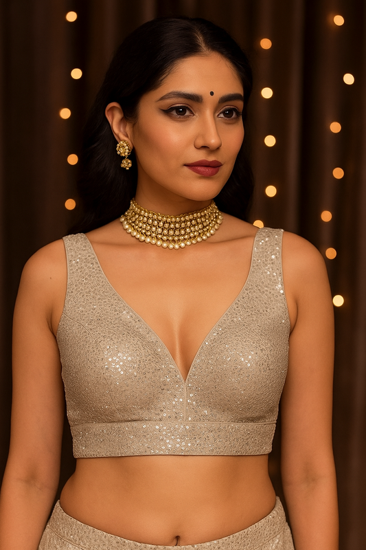 Silver sequin sleeveless blouse