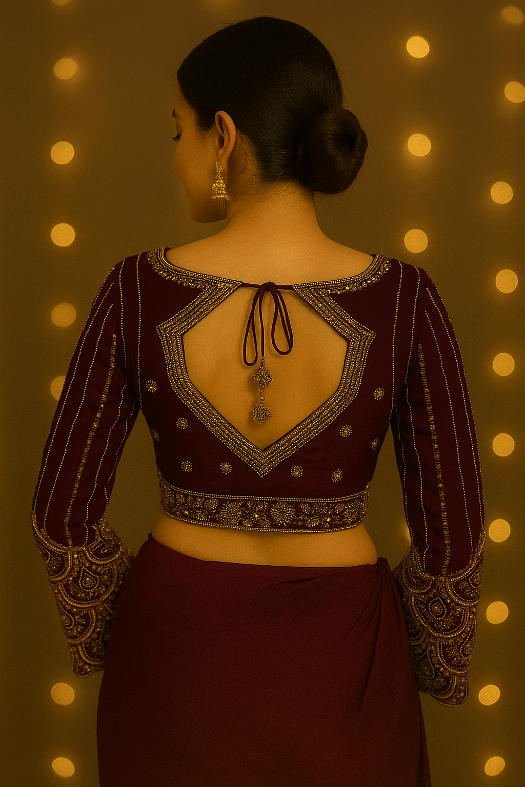 Dark violet hand-crafted georgette maggam blouse