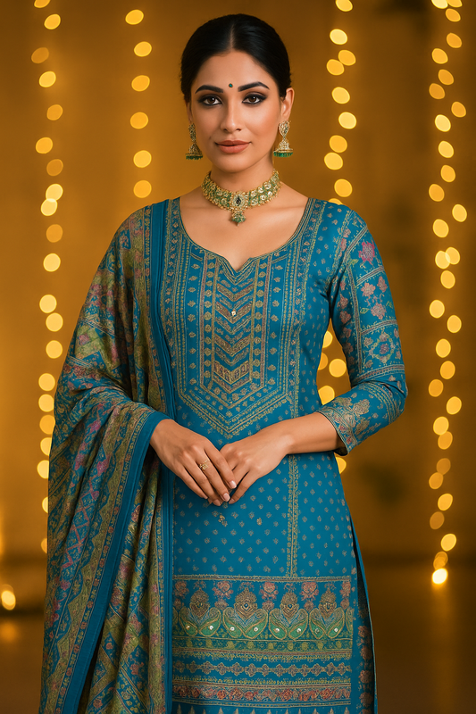 Royal Blue Chanderi Silk Unstitched Salwar Suit