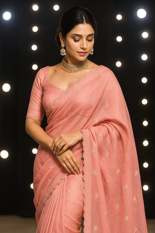 Pink Chinnon Silk Saree