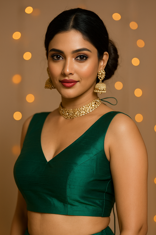 Green sleeveless silk blouse