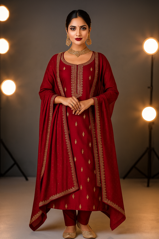 Rani Pink Silk Stitched Salwar Suit
