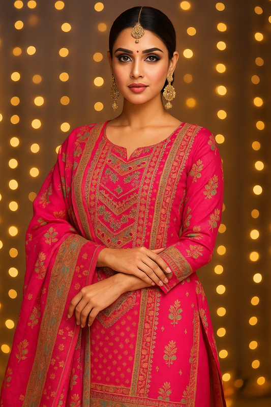Rani Pink Chanderi Silk Unstitched Salwar Suit