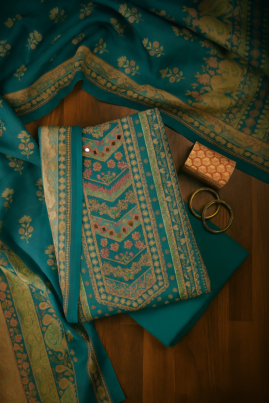 Royal Blue Chanderi Silk Unstitched Salwar Suit