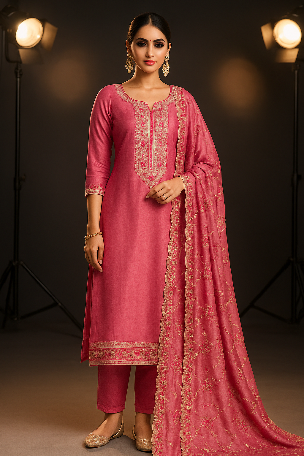 Onion Pink Silk Stitched Salwar Suit