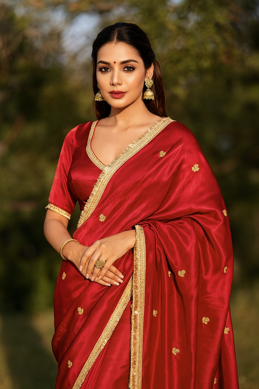 Blood Red Tissue Silk Saree