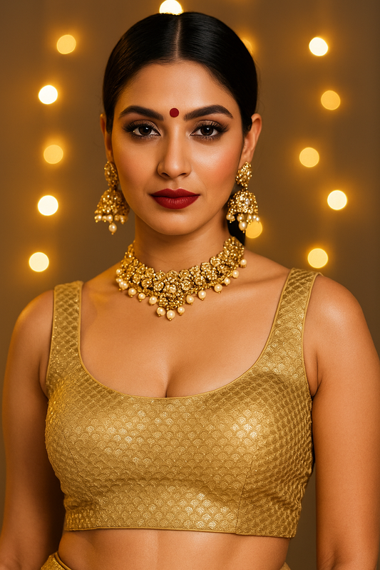 Golden sequin round neck blouse