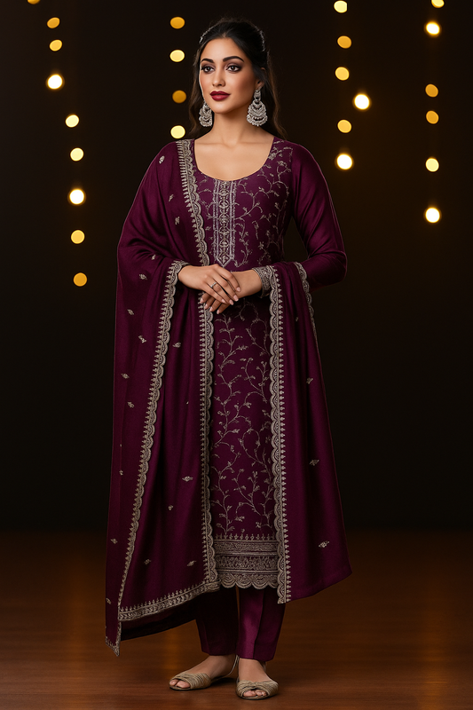 Purple Silk Stitched Salwar Suit
