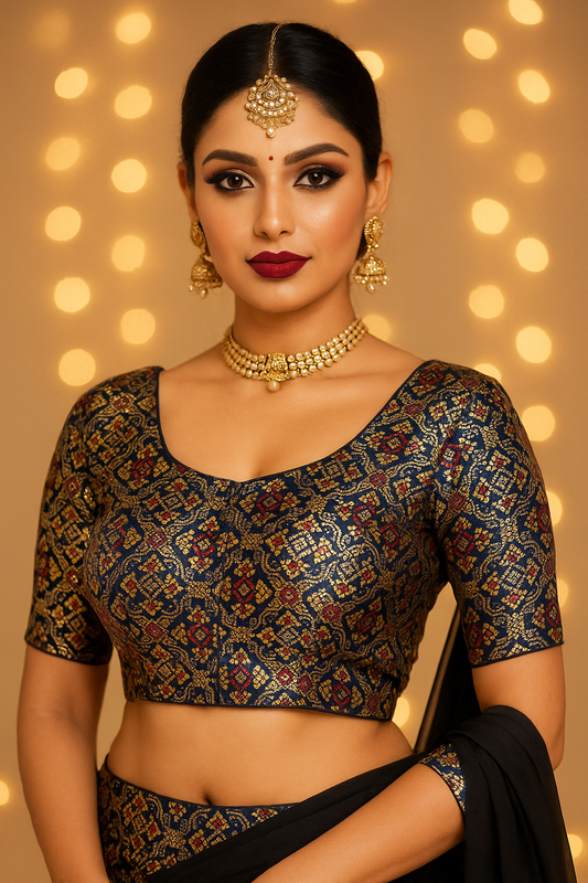 Navy blue raw silk blouse