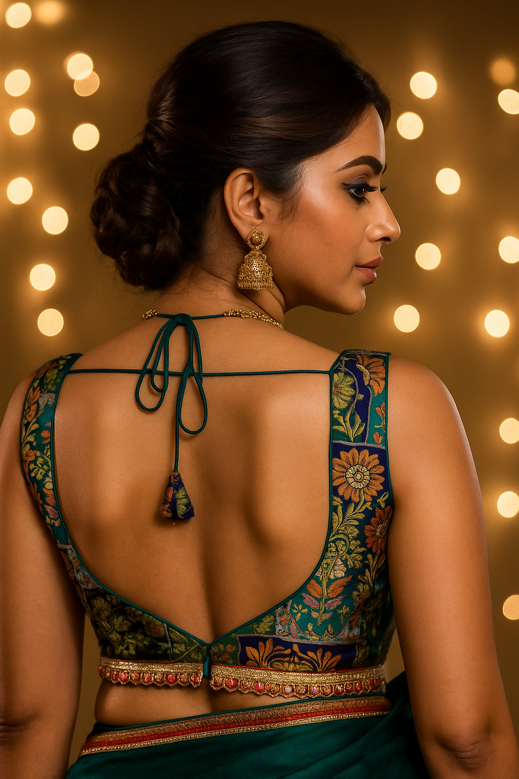 Turquoise blue multicolor banarasi blouse