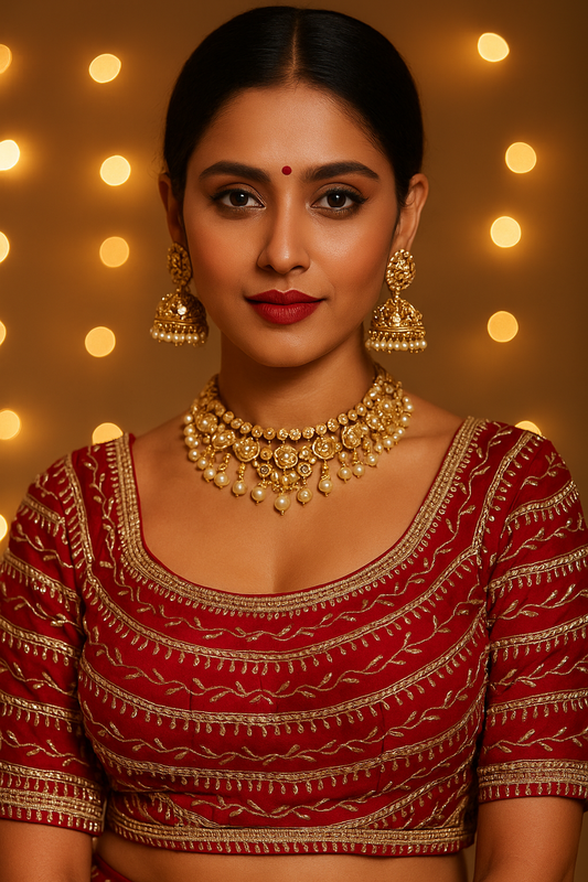 Blood red sequin embroidered blouse