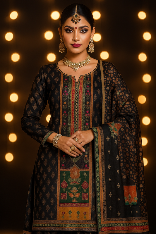 Black Dola Silk Unstitched Salwar Suit