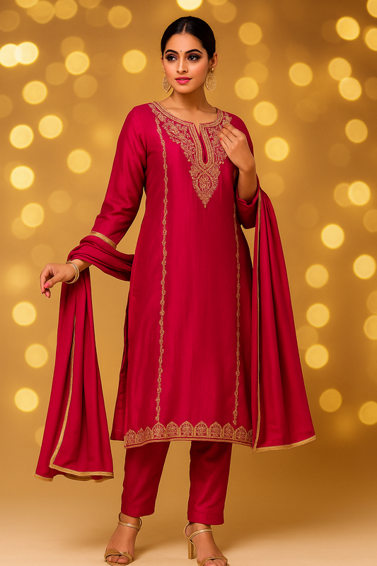 Rani Pink Silk Stitched Salwar Suit