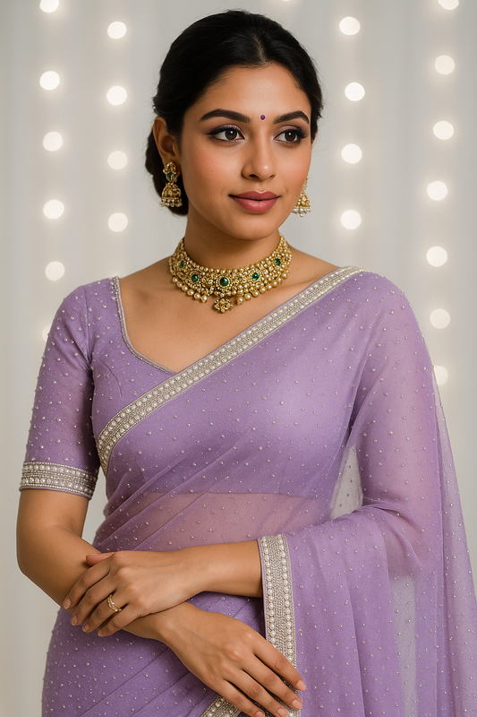 Lavender Net Saree