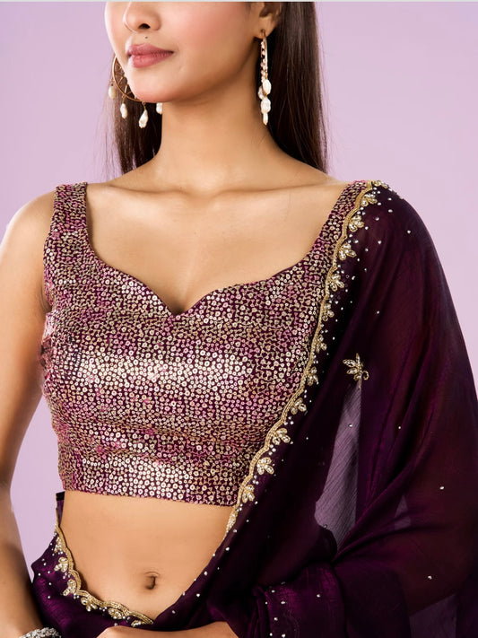 Plum sequin embroidered blouse