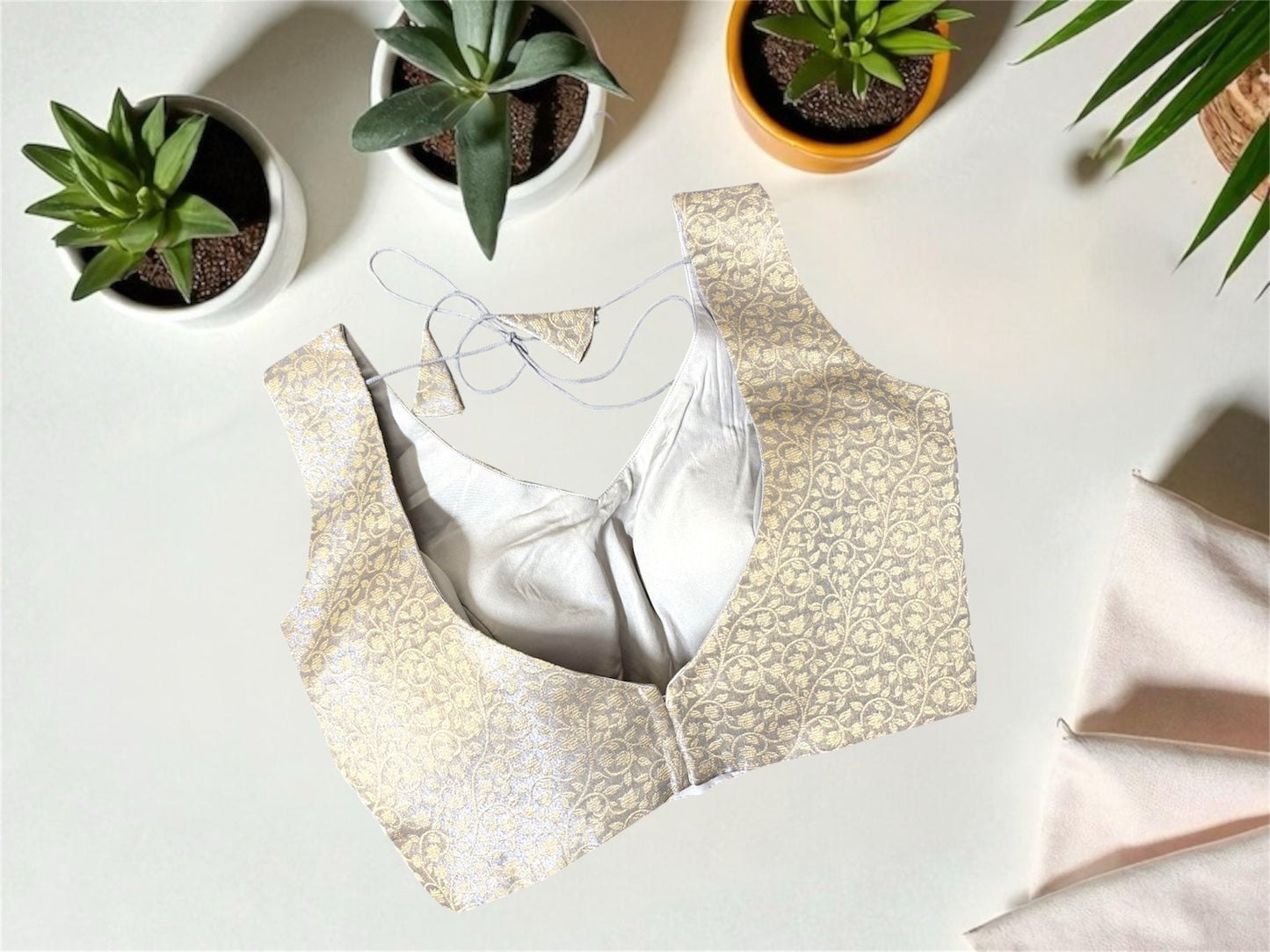 Gray Banarasi floral blouse