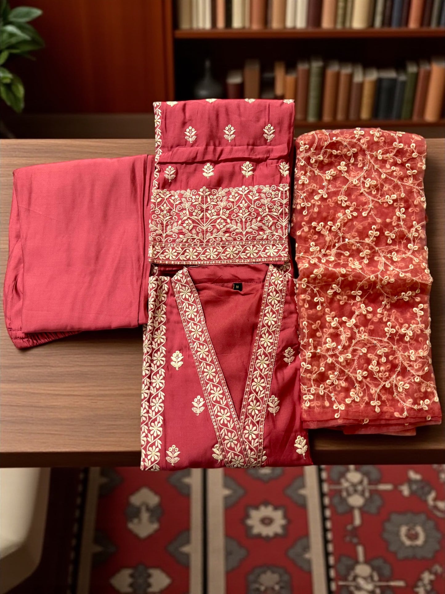 Onion Pink Semi Crepe Stitched Salwar Suit