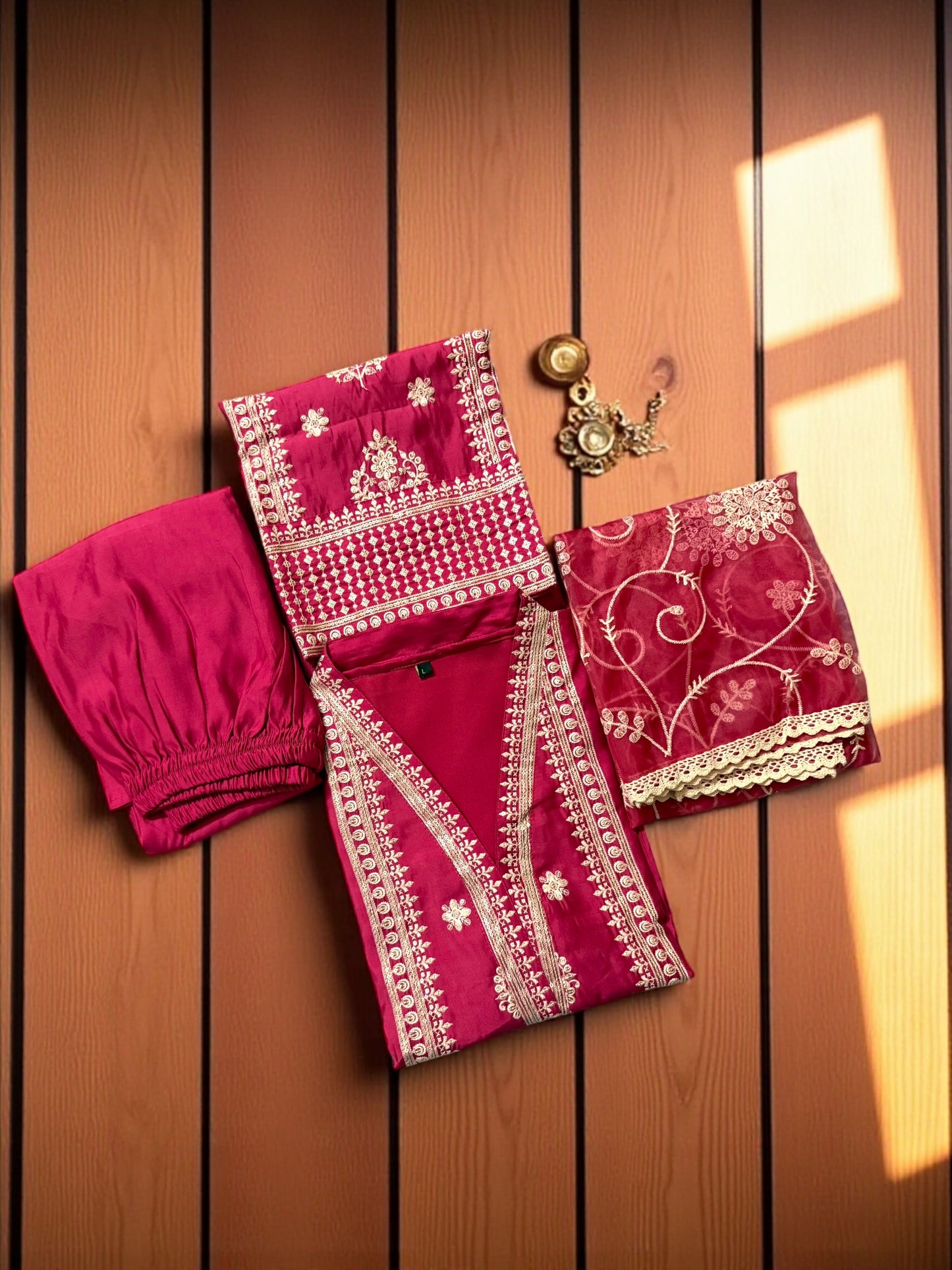 Dark Onion Pink Semi Crepe Stitched Salwar Suit