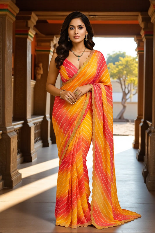 Yellow and Orange Georgette Saree