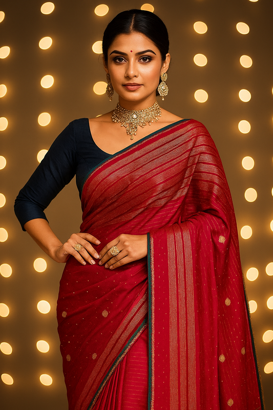 Rani Pink and Navy Silk Saree