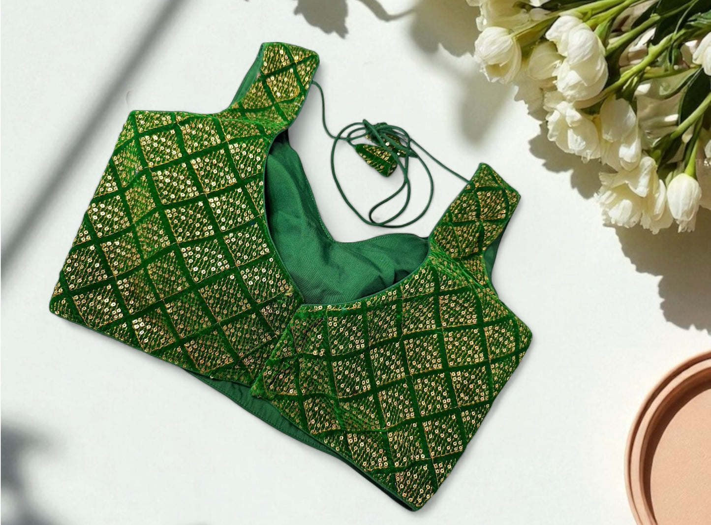 Dark green velvet sleeveless blouse