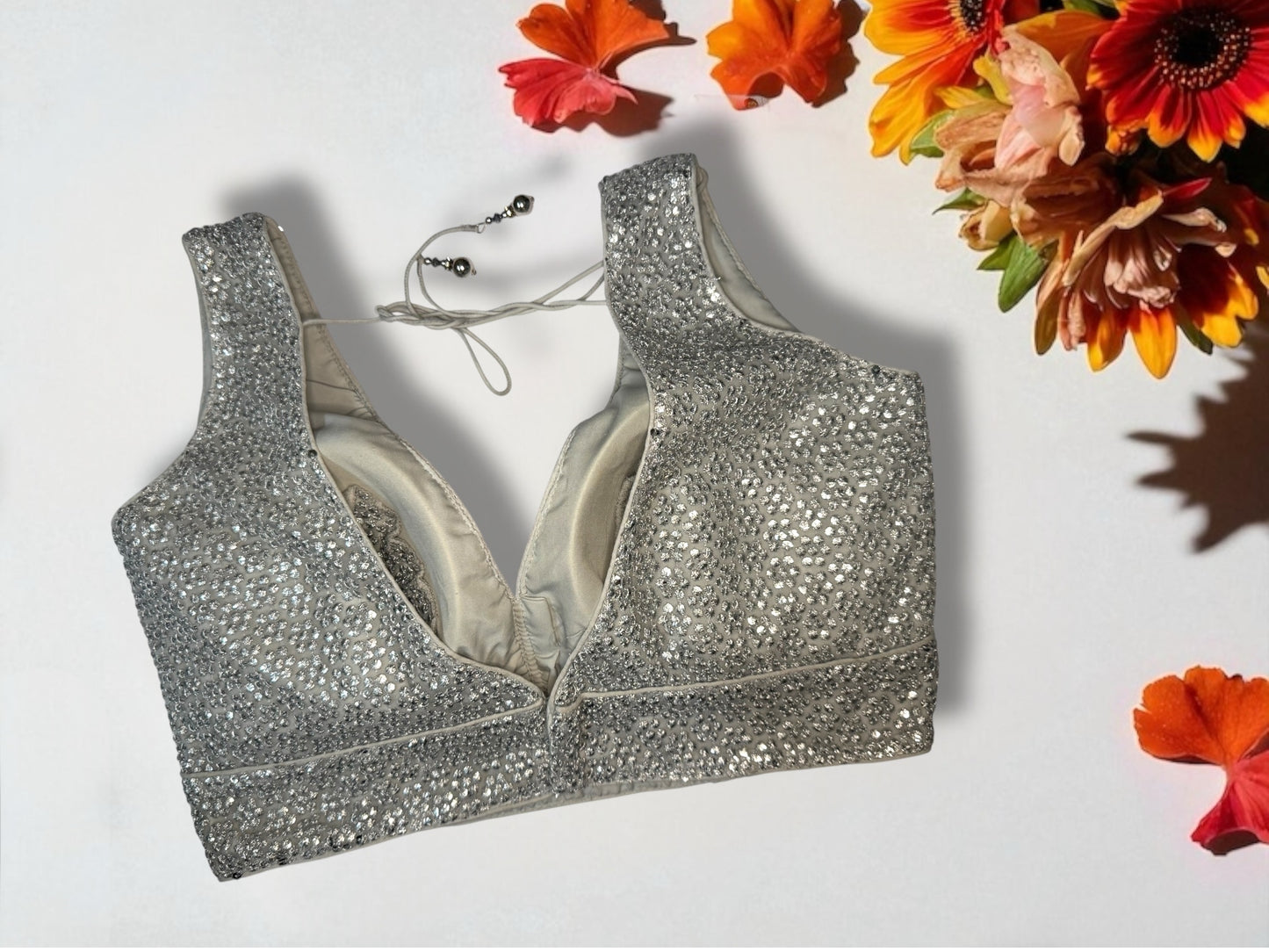 Silver sequin sleeveless blouse