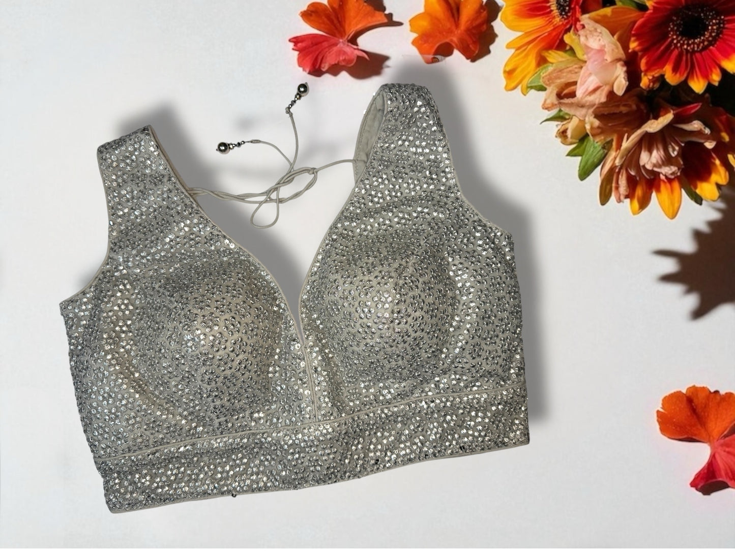 Silver sequin sleeveless blouse