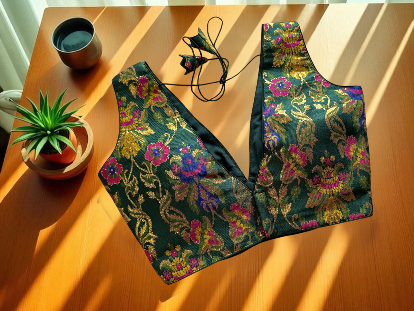 Moss green floral blouse