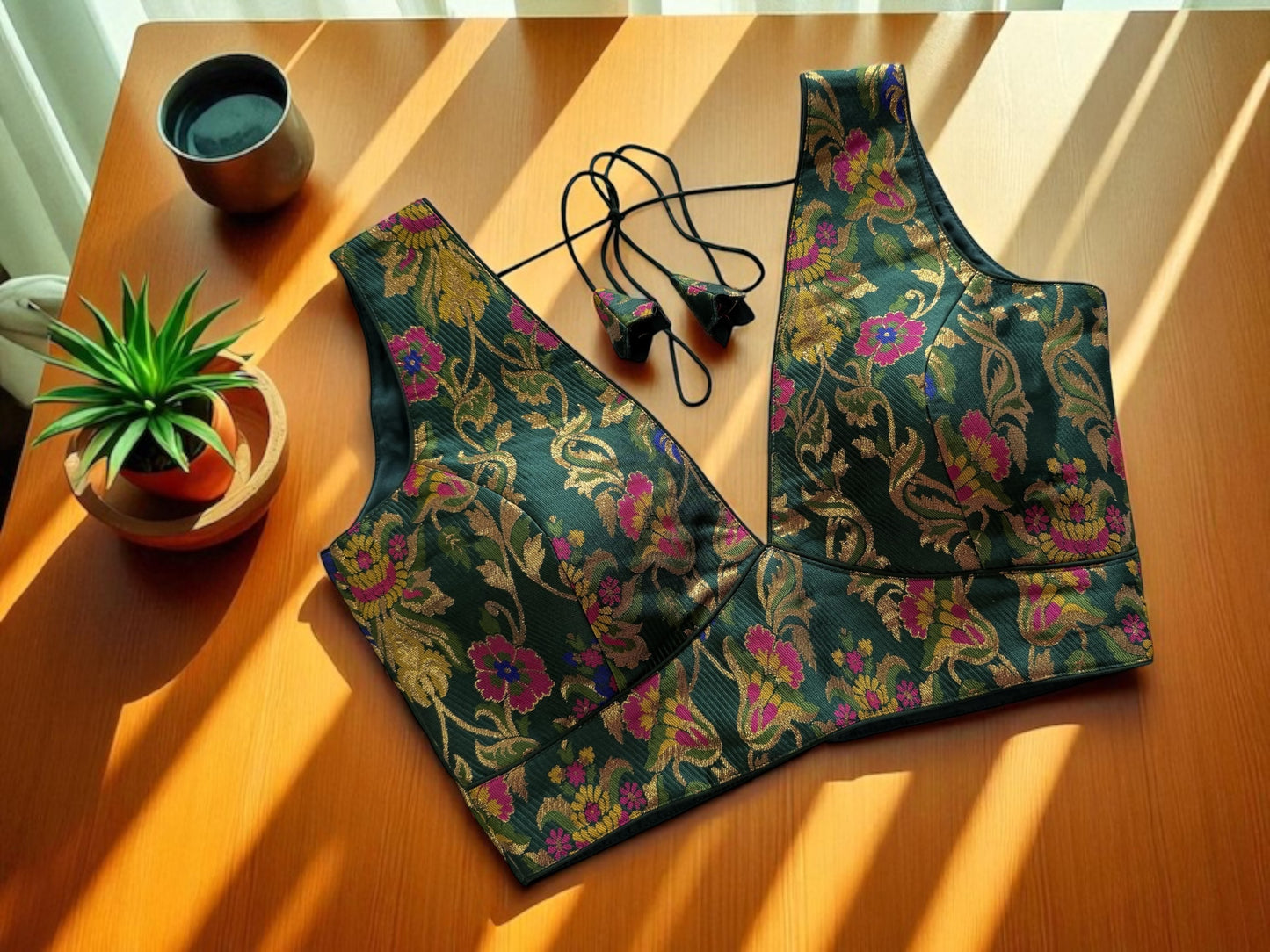 Moss green floral blouse