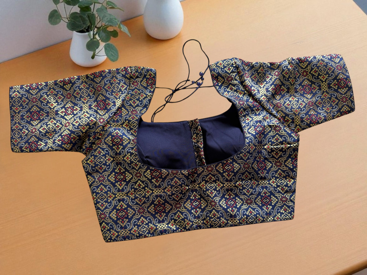 Navy blue raw silk blouse