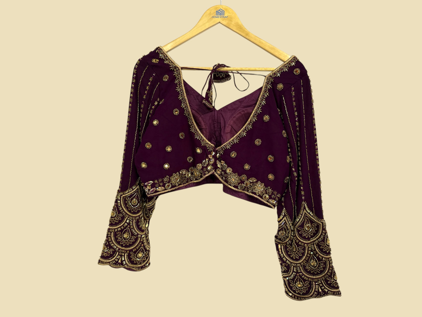 Dark violet hand-crafted georgette maggam blouse