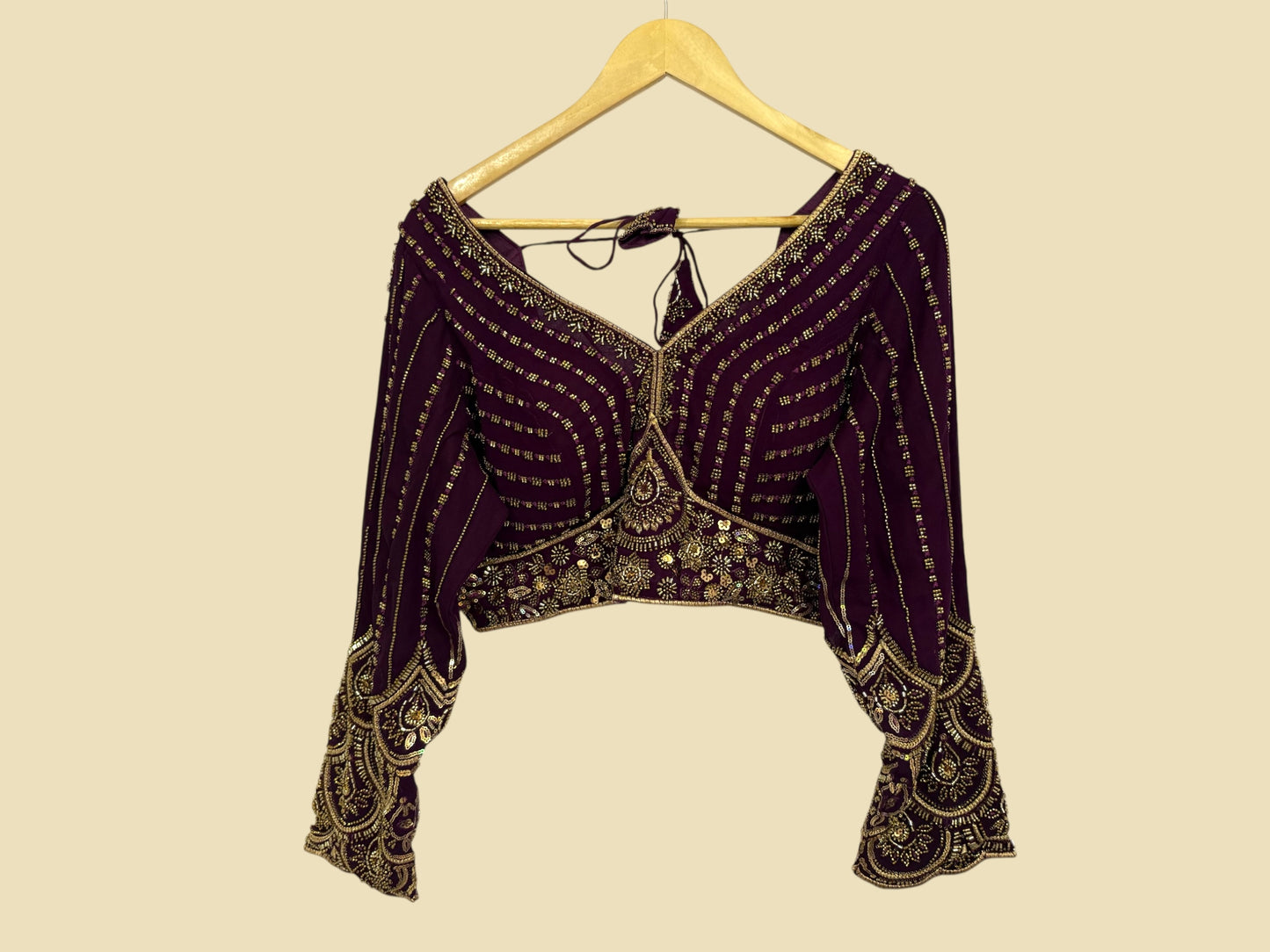 Dark violet hand-crafted georgette maggam blouse