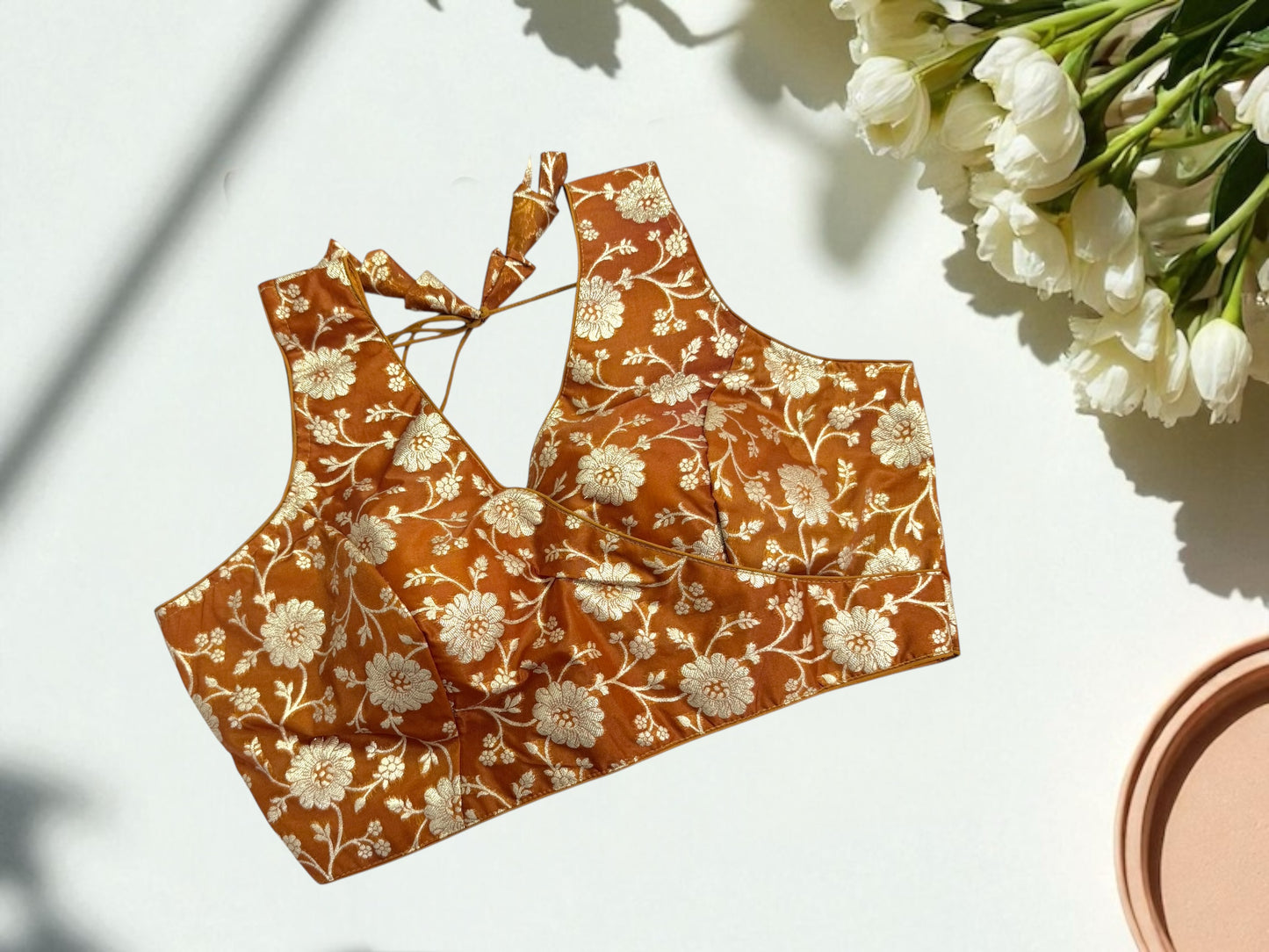 Burnt orange banarasi blouse